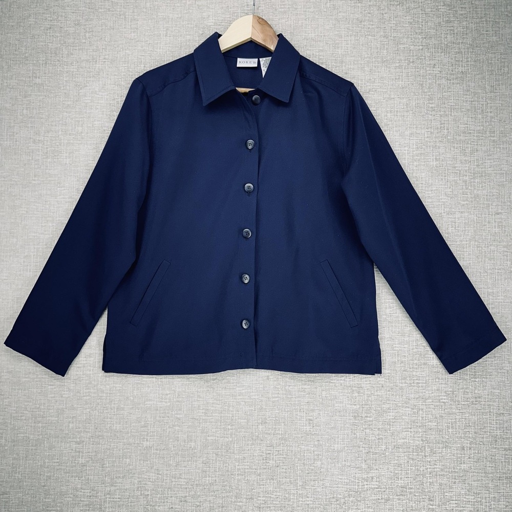 Koret Jacket Womens Small Navy Blue‎ Button Front Collared Pockets Long Sleeve